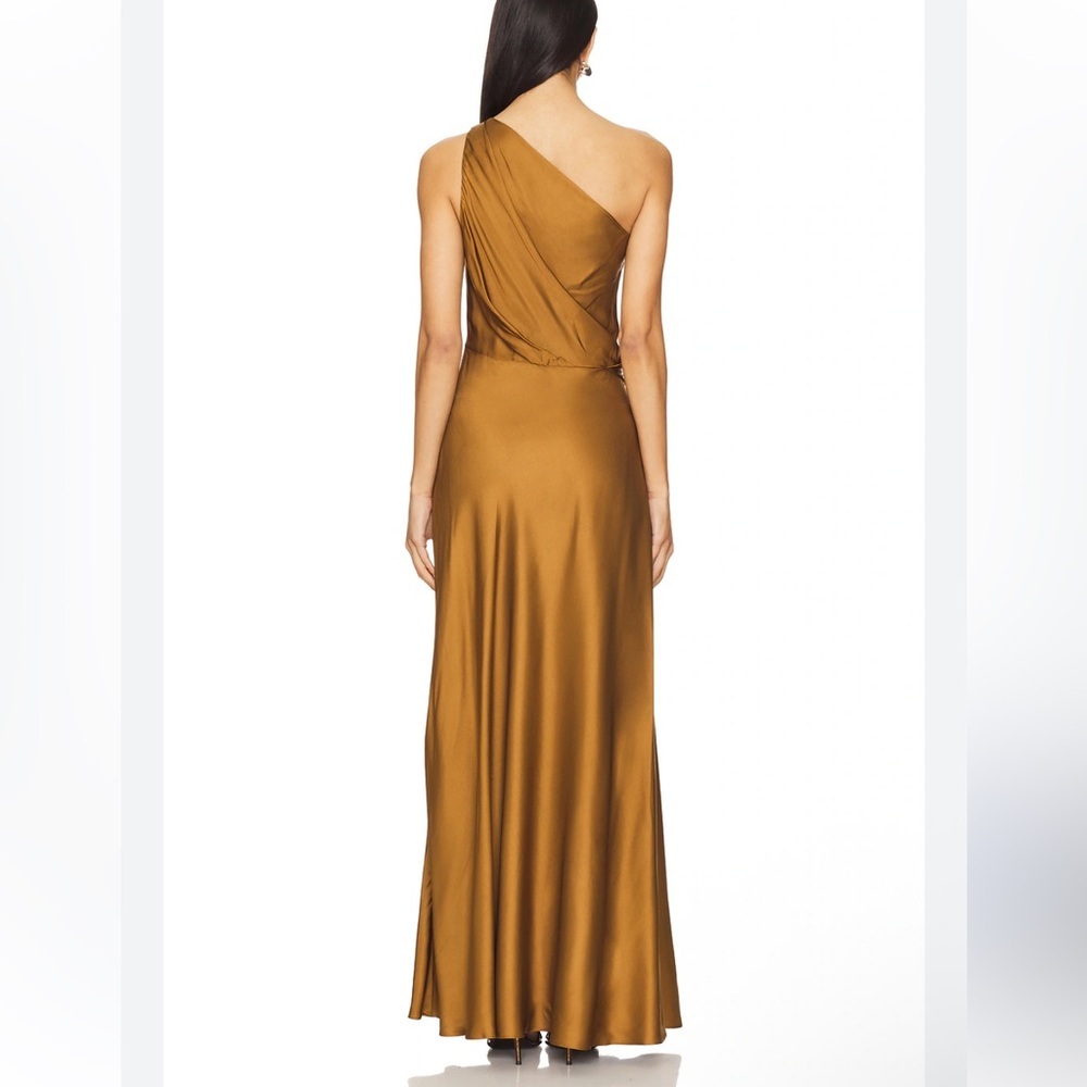 A.L.C Asher Gown Aged Bronze One-Shoulder Gold Dress satin maxi Revolve $798 8 - Picture 3 of 13